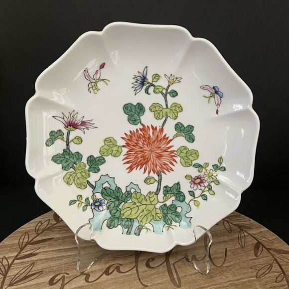 Other - Vtg Japanese Porcelain Ware Hand Painted Scalloped Floral Butterfly Plate 8.5"